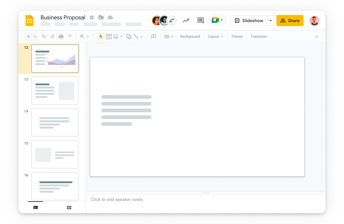 A google slides presentation with multiple users collaborating